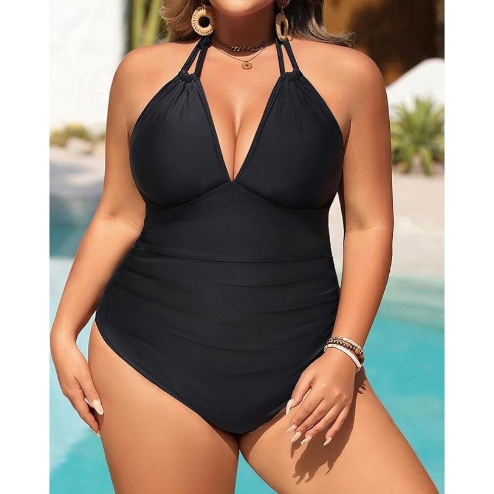 Aqua Eve Plus Size Swimsuits One Piece Bathing Suit Tummy Control Halter - Size